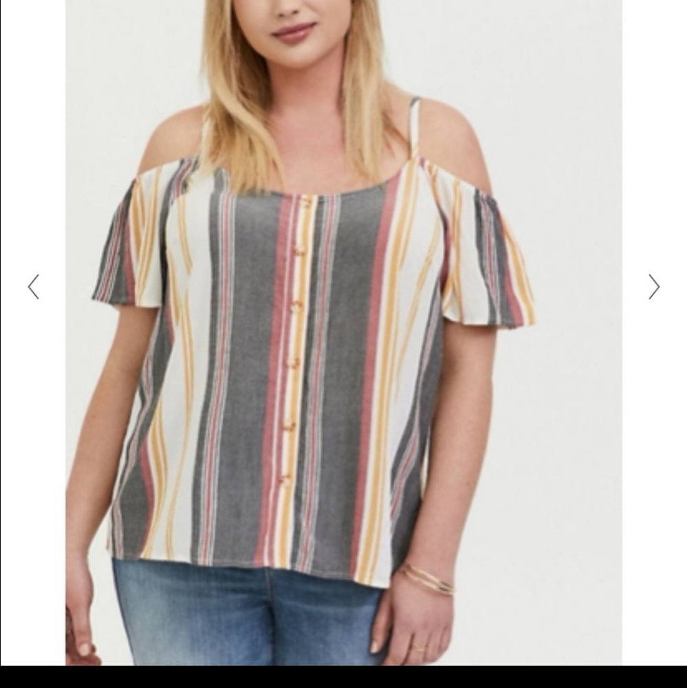 Torrid Short Sleeve Cold Shoulder Vertical Striped Blouse